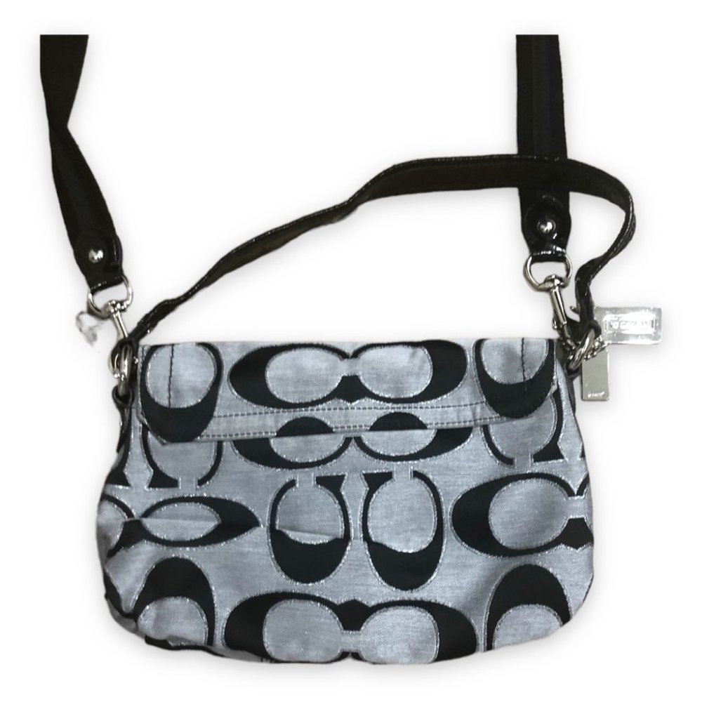 NWOT Authentic Coach Signature Metallic Black/Grey Poppy Shoulder/CrossBody Bag - Picture 5 of 11